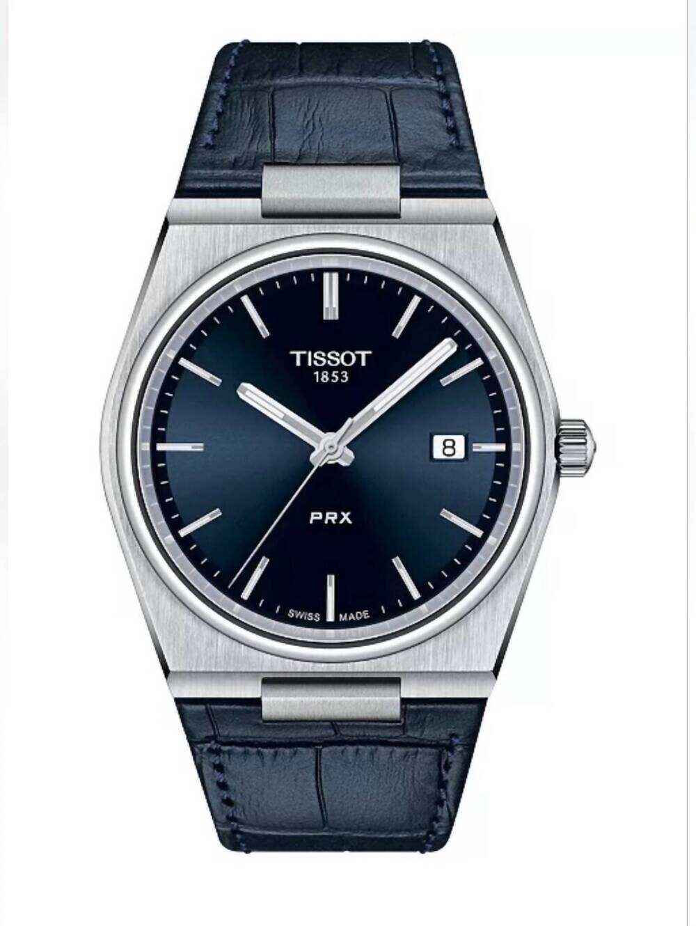 NEW TISSOT men's prx leather strap 40mm watch in blue